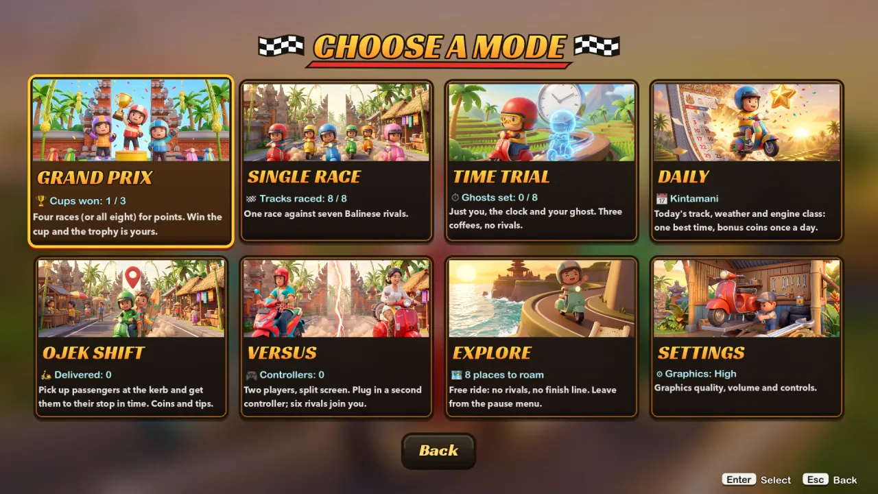 Bali Moto Extreme: game modes