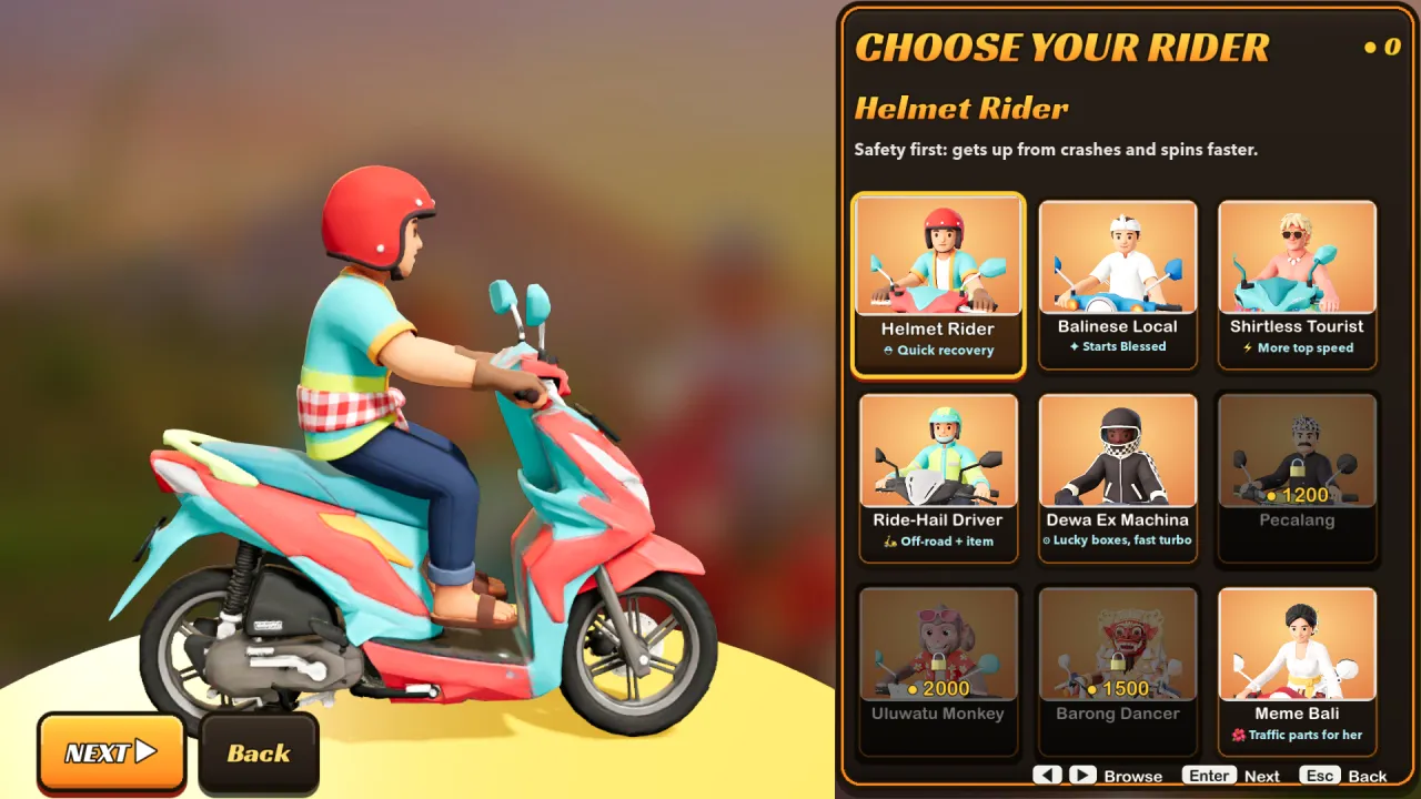 Bali Moto Extreme: rider select